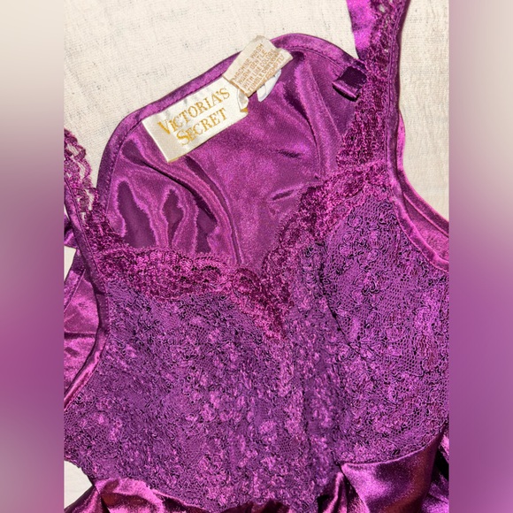 Victorias Secret Gold Label Camisole Nightgown Size M Purple Maxi Lace Sexy Slit - Picture 7 of 10